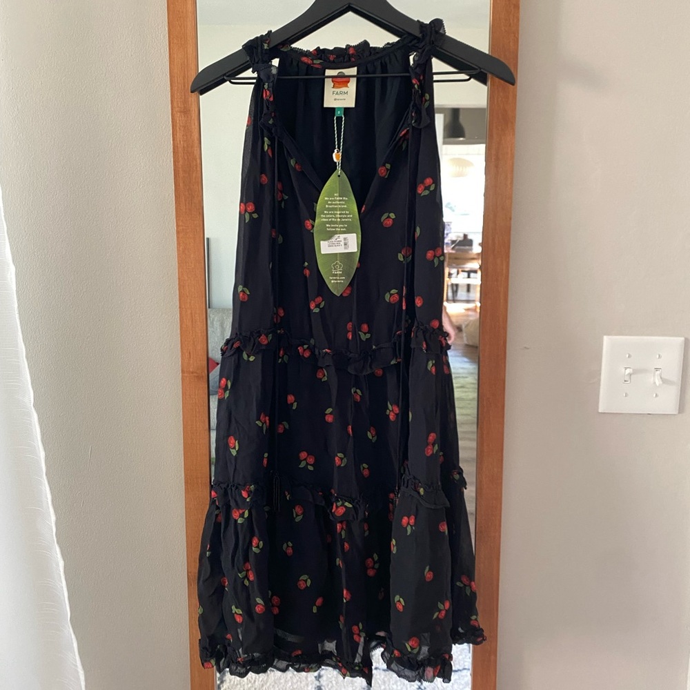 FARM Rio Pitanga Cherry Black Layered Mini Dress